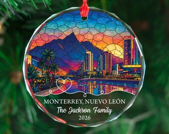 Gepersonaliseerde Monterrey-ornament Custom Skyline Keepsake Gift Christmas Travel Decor