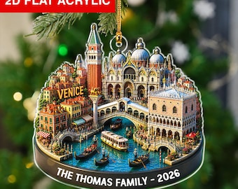 Personalized Venice Ornament, Custom Italy Keepsake Gift, Christmas Travel Memory Decor