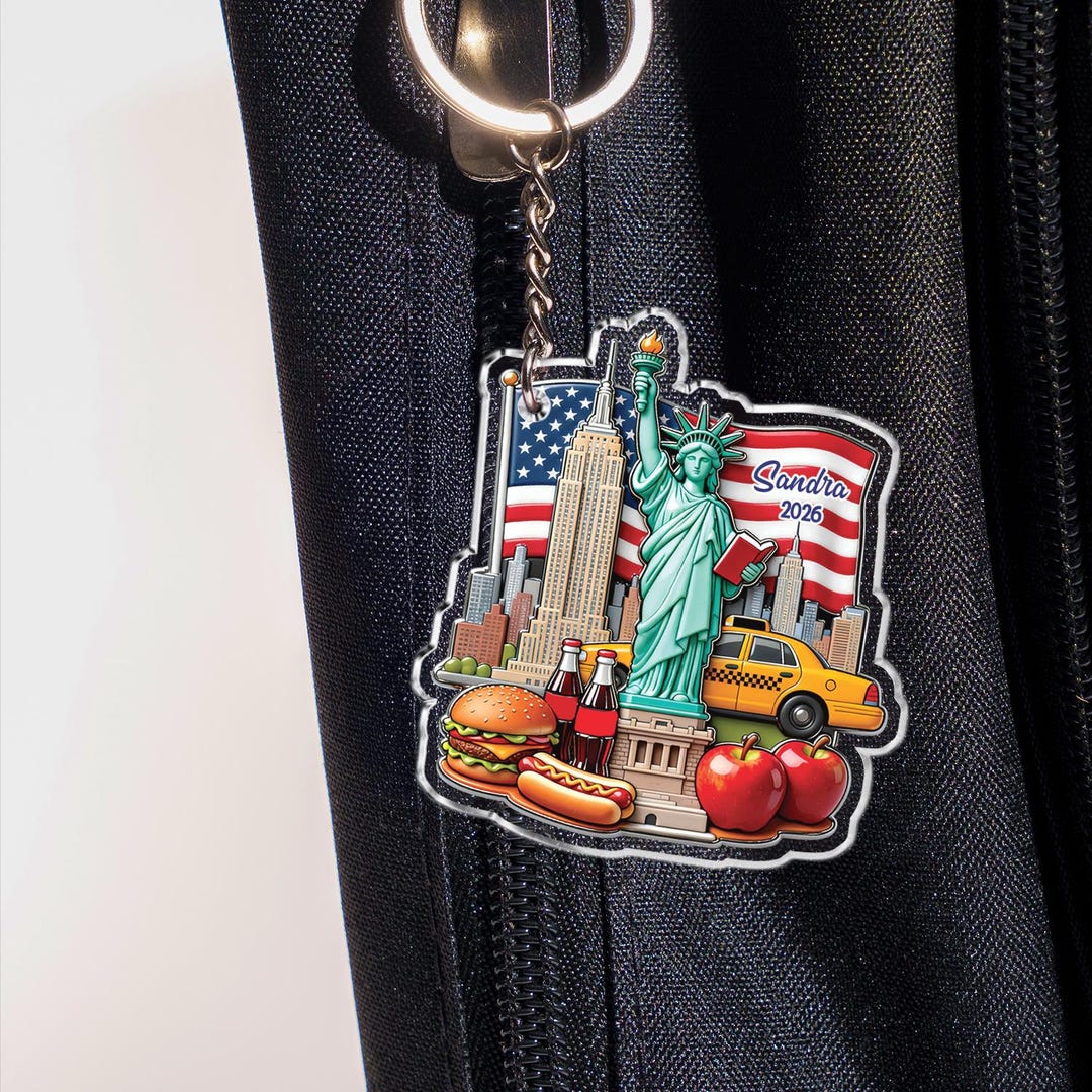 Personalized New York City Acrylic Keychain, NYC Landmark Keyring ...