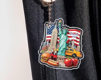 Personalized New York City Acrylic Keychain, NYC Landmark Keyring, Statue of Liberty