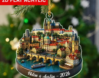 Personalized Prague Ornament, Custom Czech Republic Keepsake Gift, Christmas Travel Decor