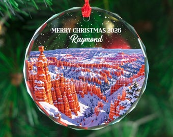 Personalized Bryce Canyon Glass Ornament, Custom Christmas Keepsake Gift, National Park Holiday Tree Decoration