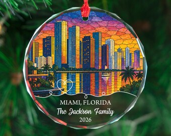 Gepersonaliseerde Miami-ornament Aangepaste stad aandenken cadeau Kerstdecoratie skyline