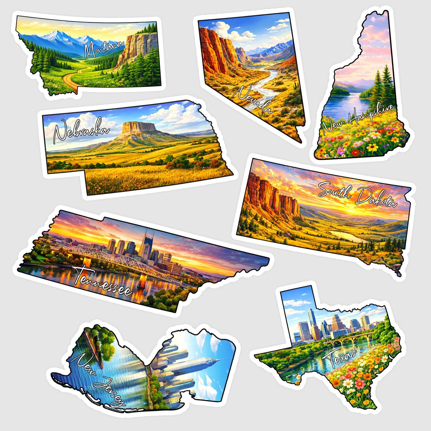 USA State Shape Stickers, Cultural Map Vinyl Decals (50 States) - Etsy