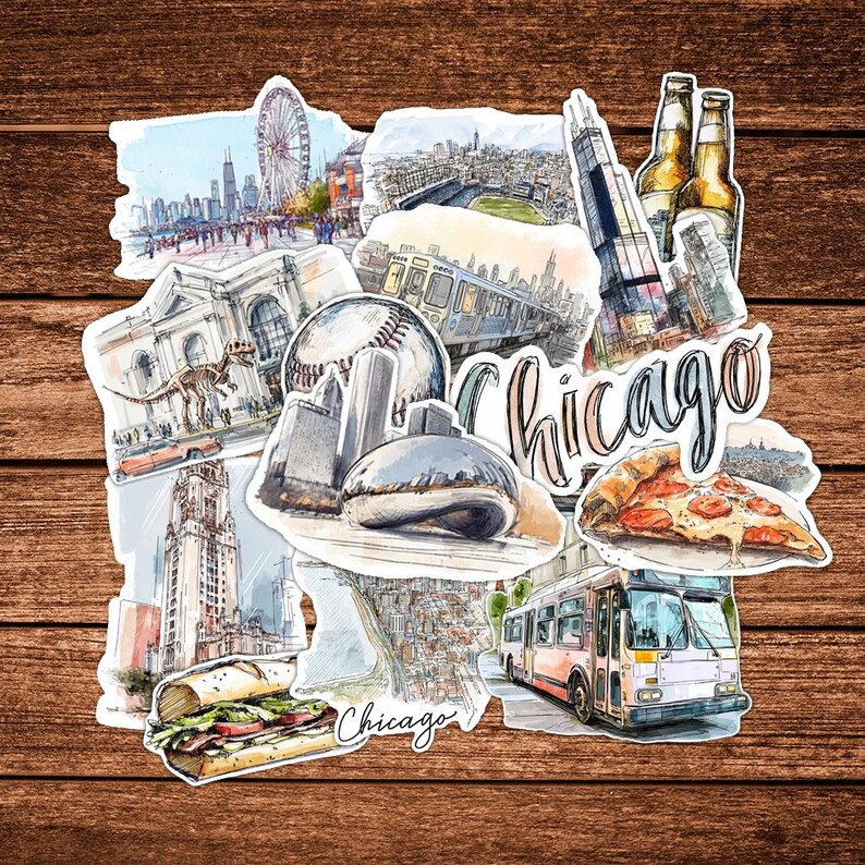 Chicago Window Sticker Chicago Sticker Pack, City Travel Stickers Set - Etsy