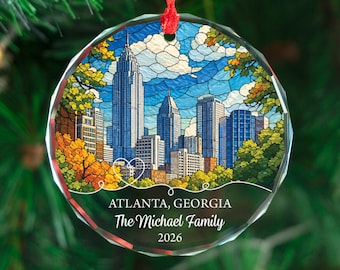 Gepersonaliseerd ornament Atlanta, aangepaste skyline kerstherinnering, decor familienaam jaar