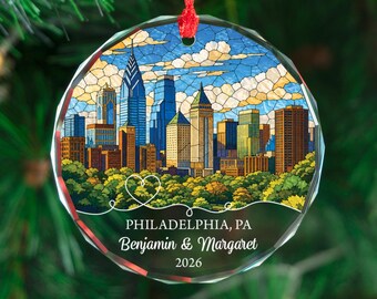 Gepersonaliseerd ornament Philadelphia Custom City Keepsake Gift Christmas Skyline Decor
