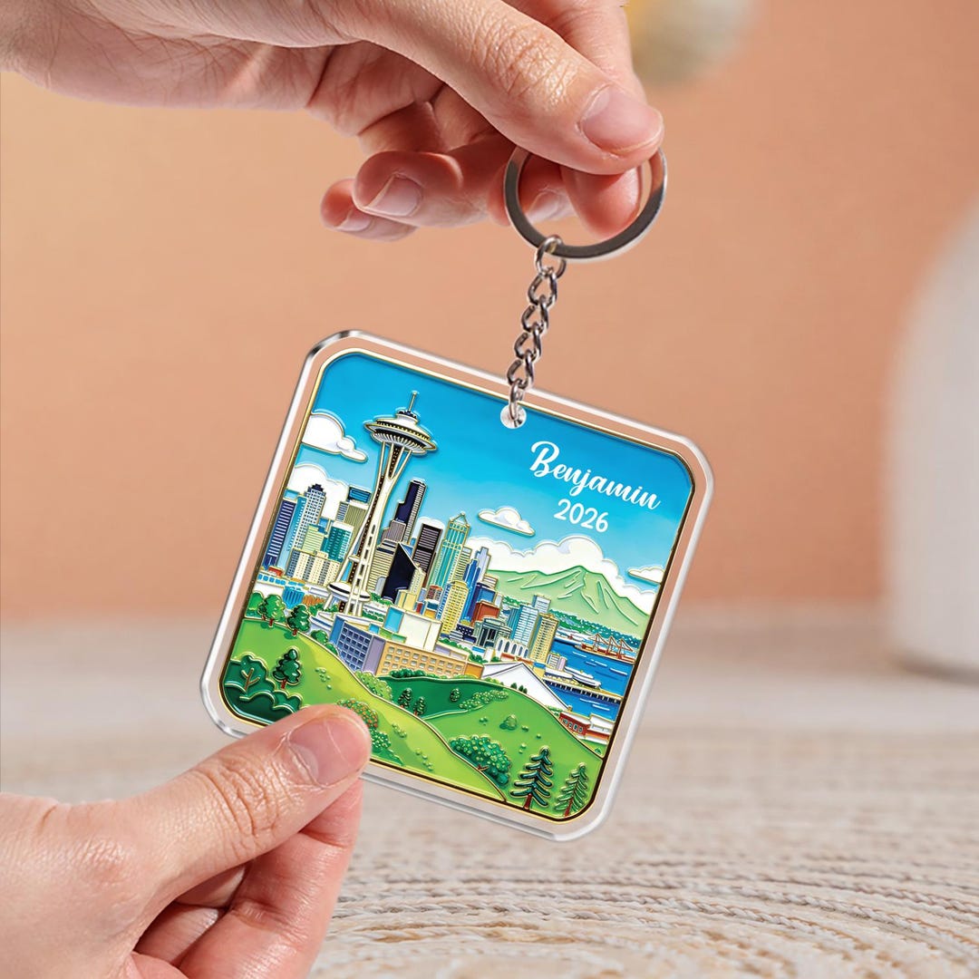 Personalized Seattle Skyline Keychain, Space Needle Acrylic Keyring ...