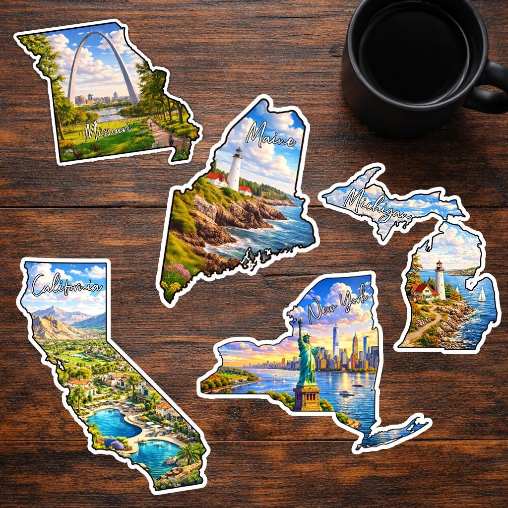USA State Shape Stickers, Cultural Map Vinyl Decals (50 States) - Etsy