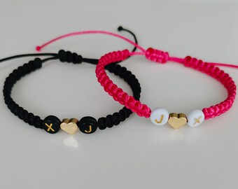 Custom Couple Bracelet Set, Valentines Bracelet, Initial Macrame 2 Bracelet, Personalized Love Bracelet, Adjustable Valentines Jewelry