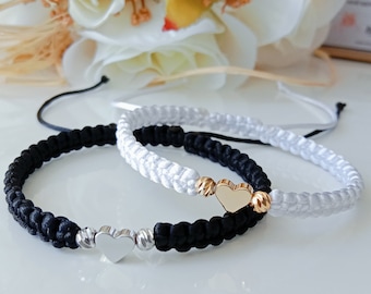 Set of 2 Personalized Heart Bracelet: Custom Couple, BFF Jewelry, Matching Mothers and Fathers Day gift
