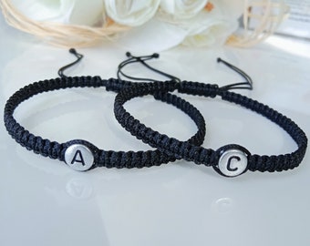 Personalized Couple Initial Bracelet Set, Initial Macrame 2 Bracelet, Custom Matching Bracelet, Bestie String Gift, Family Bracelet Set.