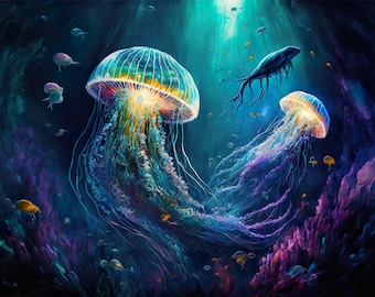 Unterwasser-Symphonie. Lebendiges buntes Ölgemälde Sea Life Leinwand Wand kunstdruck.