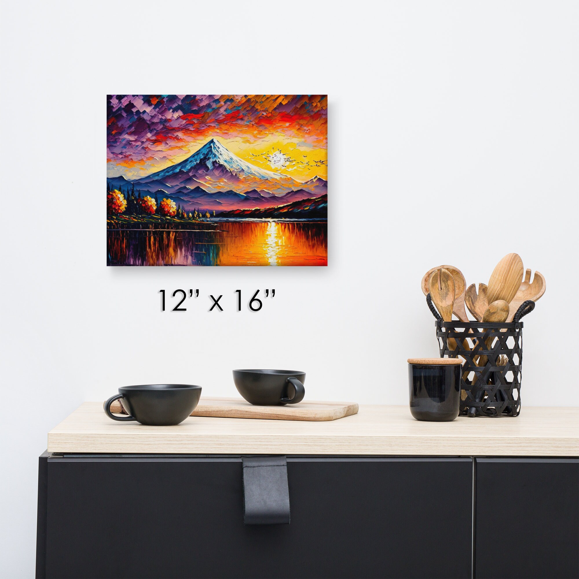 Serene Mountain Sunset. Vibrant Colorful Oil Painting Nature Landscape ...