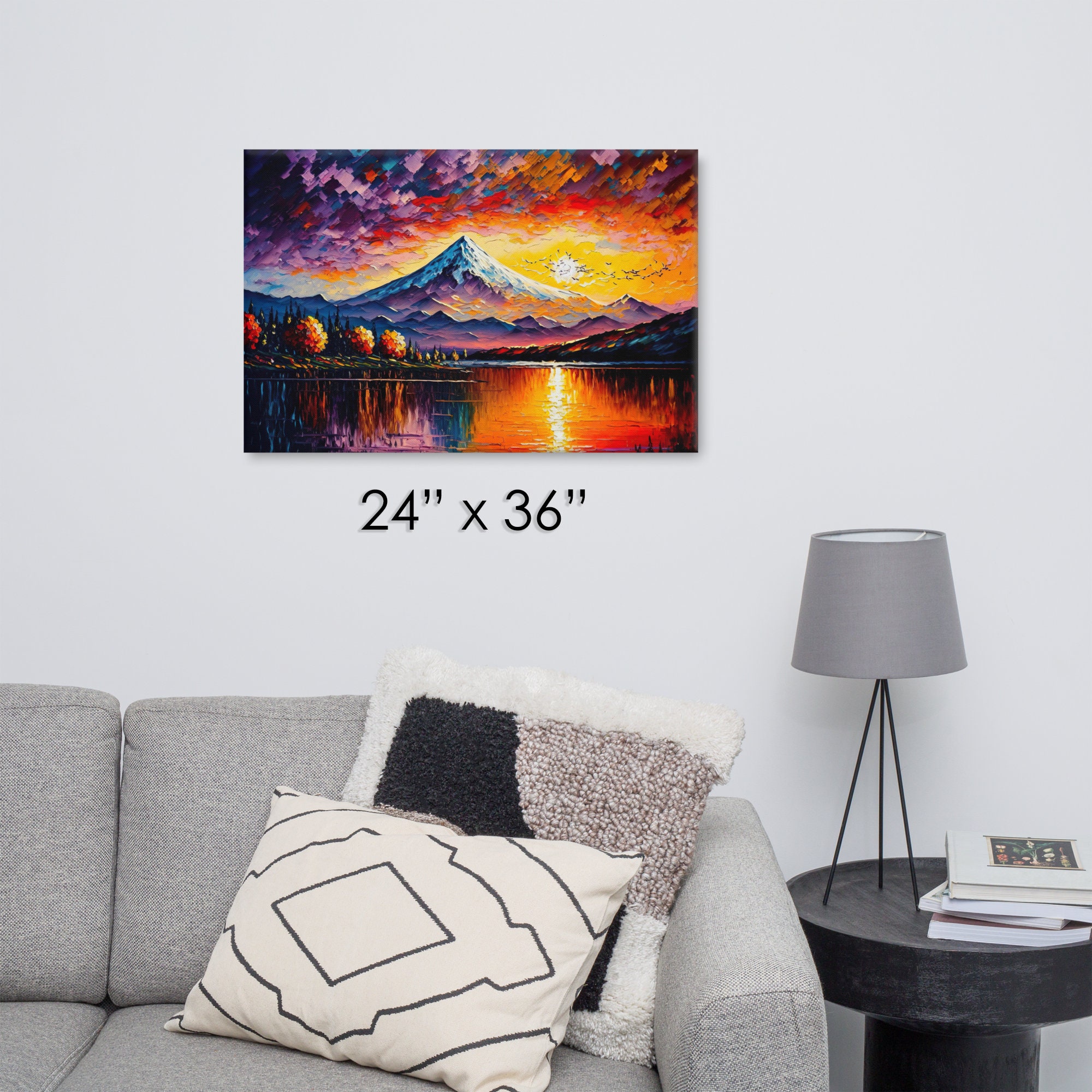 Serene Mountain Sunset. Vibrant Colorful Oil Painting Nature Landscape ...