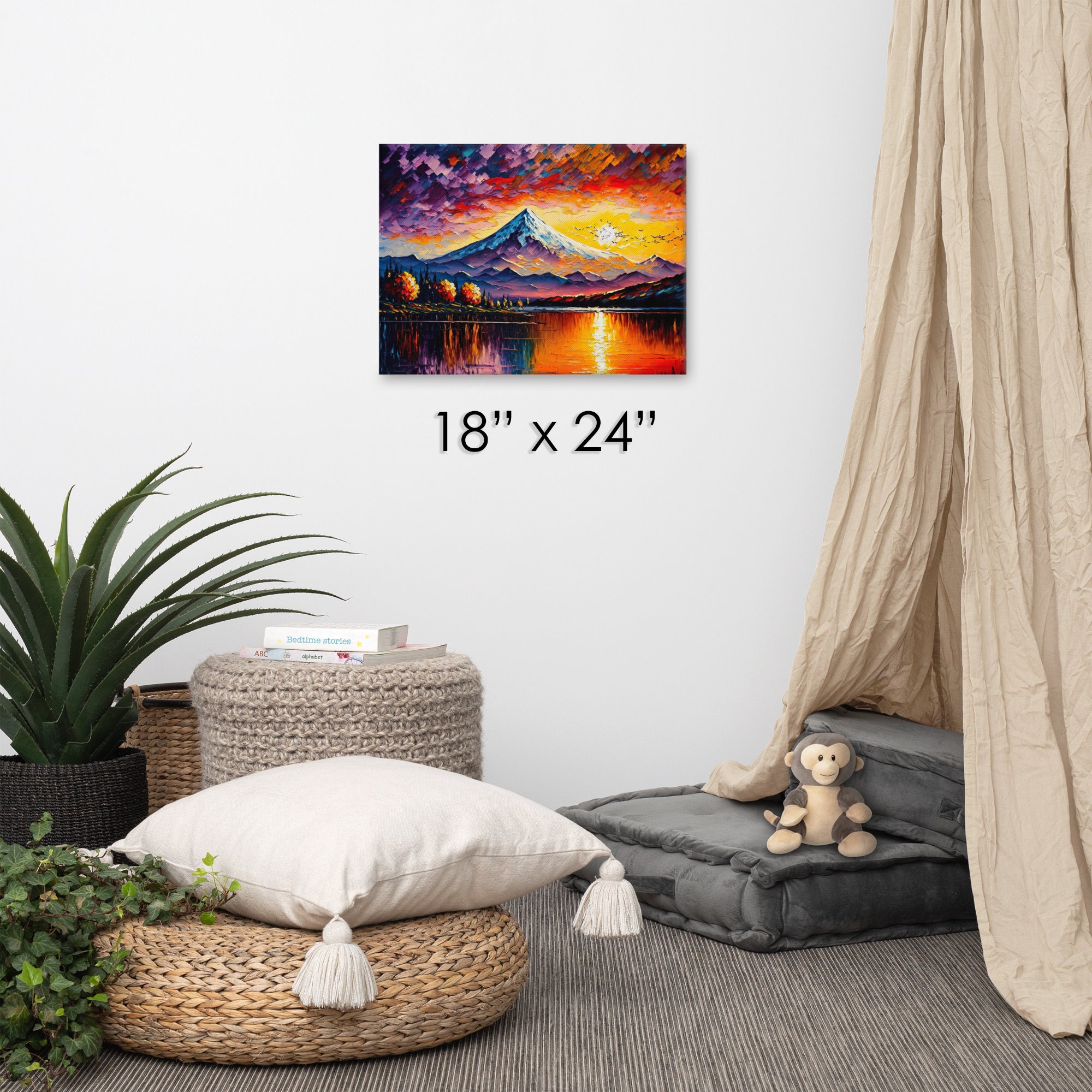 Serene Mountain Sunset. Vibrant Colorful Oil Painting Nature Landscape ...