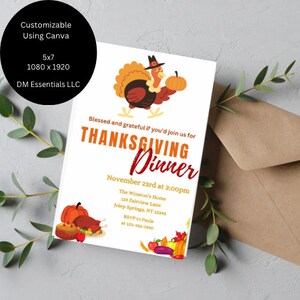 Faire-part pour le dîner de Thanksgiving imprimable en téléchargement numérique personnalisable