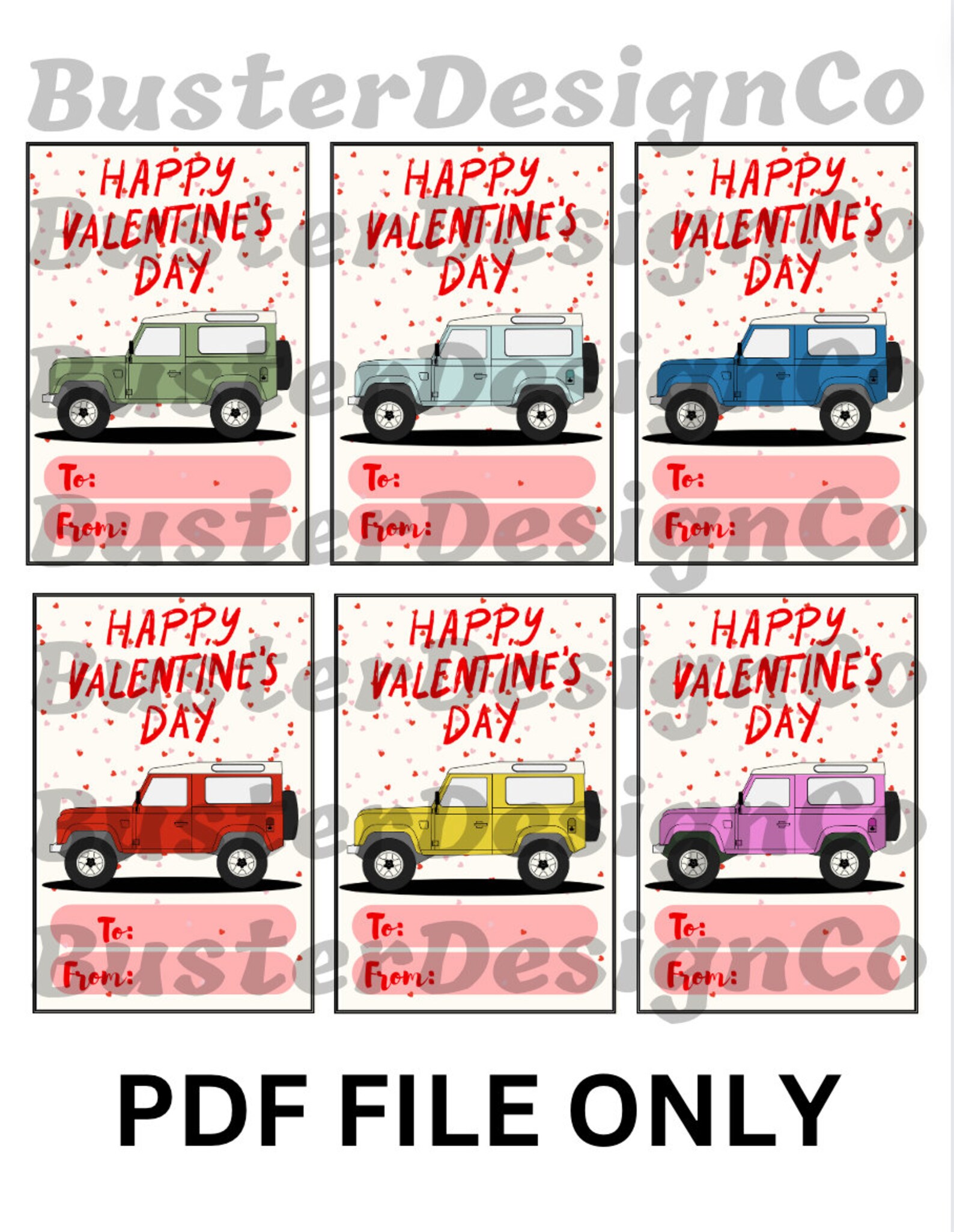 Printable Land Rover Defender Valentine's Day Cards, Classroom ...