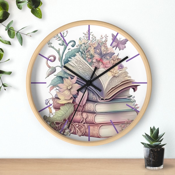 Cute Book Lover Wall Clock, Gift for Her, Home Decor, Clock Time, Wall Clock Art, Battery Operated, Wood Clock, Unique Wall Clock, Wall Art