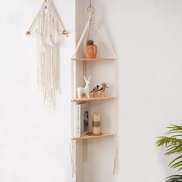 Boho Triangle Hanging Shelves, Multideck & Practical Macrame Shelves, Macrame Wall Hanging with Shelf, Floating Shelves, Housewarming Gifts