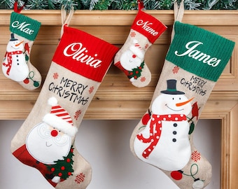 Personalized Xmas Stockings, Embroidered Knitted Christmas Stocking, Family Stockings, Monogram Name Holiday Stocking Christmas Gifts Decor