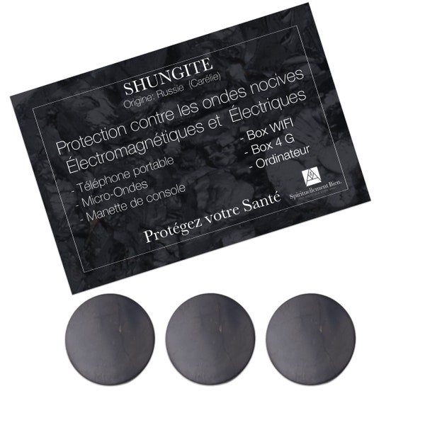 Lot de  plaques de Shungite noire - pierre naturelle de protection anti ondes électromagnétiques pour vos téléphone, wifi,