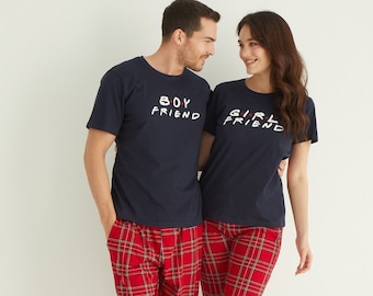 Boy friend and Girl friend Matching Pyjama Set with T-shirt & Bottoms - Couple Matching - Valentines Gift - His and Hers - Wedding - Gift