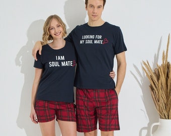 Passender kurzer Pyjama Set mit T-shirt & Böden - Paar Matching - Valentinsgeschenk -Hochzeit - Geschenke