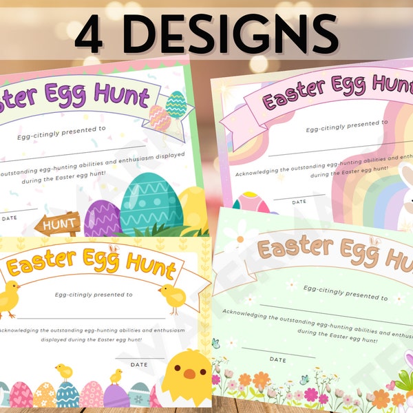 Printable Easter Egg Hunt Certificate, Award, Sign, 4 designs, Multipack, Instant Download