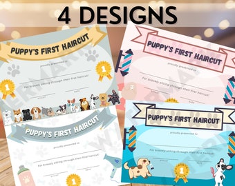 Printable My First Puppy's Haircut Certificate, Award, Sign, 4 designs, Multipack, Instant Download, Dog Groomers