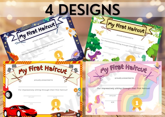 Printable My First Haircut Certificate, Award, Sign, 4 designs, Multipack, Instant Download