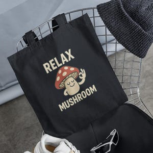Relax Mushroom Stoffbeutel aus Baumwolle | lustiges Motiv, Geschenk für Freunde, Jutebeutel