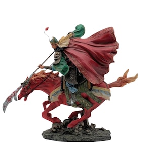 Guan Yu Warrior Figurine Hand Painted - Collectible Chinese Statue with Guan Dao Sword - Decor for Home or Office