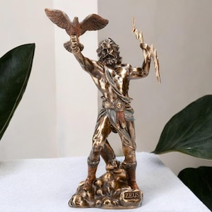 Zeus Holding Thunderbolt & Eagle Statue - Greek Mythology Decor, Sculpture for Home, Gift for Mythology Lovers, Unique Collectible