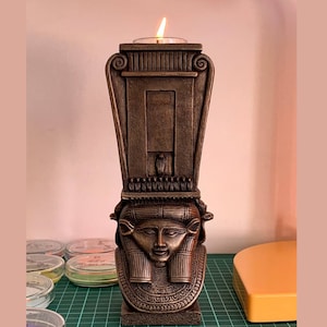 Hathor Egyptian Goddess Tea Light Candle Holder, Unique Replica from Temple of Dendera, Ancient Decor & Gift Idea