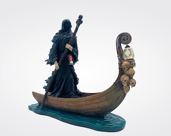Charon Statue: Hand-Painted Ferryman of the Underworld with LED Lantern