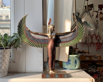 Winged Maat Statue, Hand Painted Colorful Egyptian Decor, Sacred Feminine Art, Altar Figurine, Unique Gift