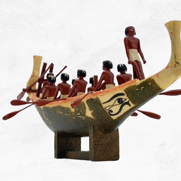 Figurine De Bateau Égyptien, Figurine Égyptienne D'Aviron Peinte à La Main, Décor Égyptien