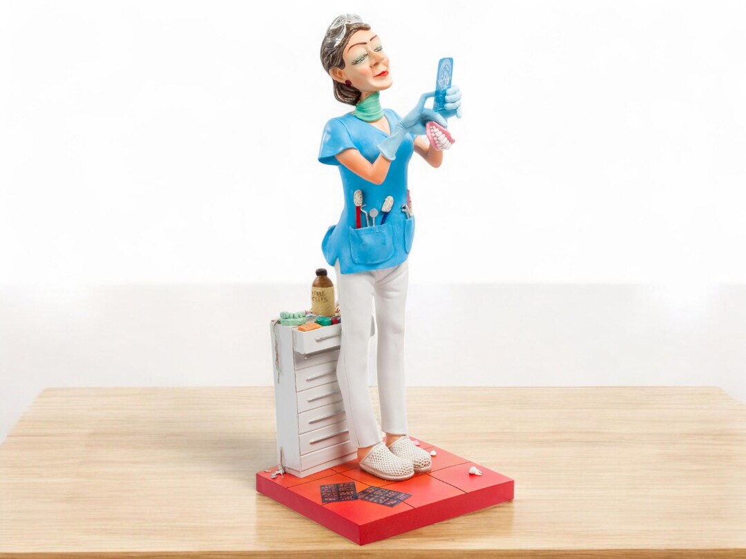 Blonde Female Dentist Hygienist 3D Figurine - Large Office Decorative Statue For Dental Clinic