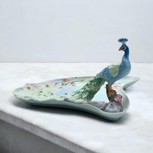 Hand Painted Porcelain Tray with Peacock, Colorful Home Decor, Perfect Mother&#39;s Day Gift, Unique Serving Dish