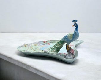 Hand Painted Porcelain Peacock Tray: Colorful Home Decor