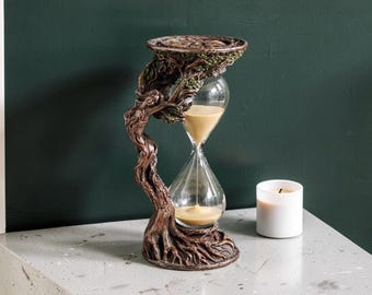 Hourglass with Dryad Statue , Gothic Fantasy Decor, Tree Nymph Sculpture