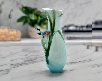 Handmade Porcelain Bamboo with Songbird Vase - Elegant Decorative Floral Centerpiece - Unique Home Decor Gift