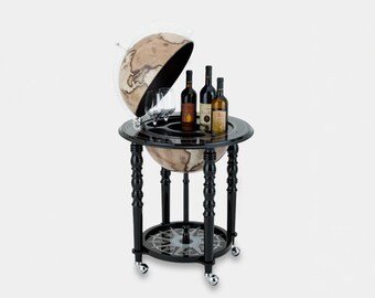Generisch Wereldbolbar, wereldbol van eucalyptus, wereldbol barwagen met wieltjes, retro huisbar minibar voor wijnglazen en wijnflessen (bruin