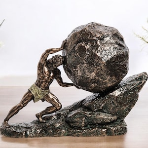 Estátua de Sísifo. Estatueta de Sísifo empurrando a pedra, decoração exclusiva para casa e presente para amantes da filosofia