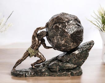 Sisyphus Statue. Sisyphus Pushing Rock Figurine, Unique Home Décor & Gift for Philosophy Lovers