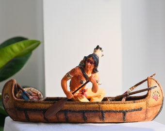 ヴィンテージ ネイティブアメリカン インディアン女性樹脂製陶器置物