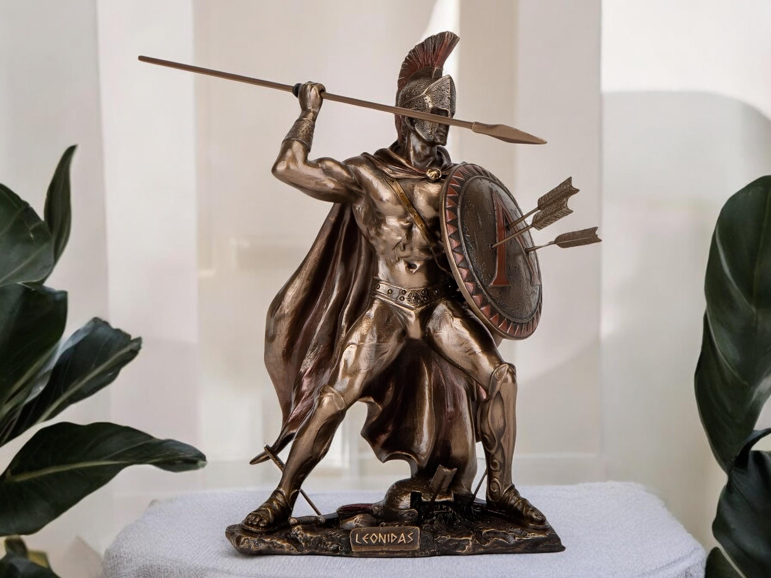 Leonidas Spartan King Statue, Hand Painted Collectible Figurine for Home Decor & Gifts, Historical Warrior Art