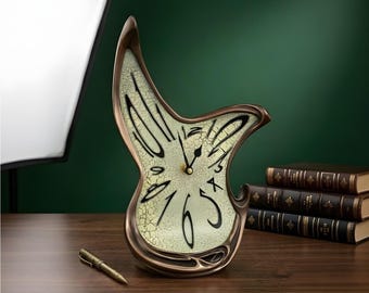 Melting Clock Sculpture, Surrealist Dali Style Decorative Desk Clock, Vintage Inspired Art Timepiece