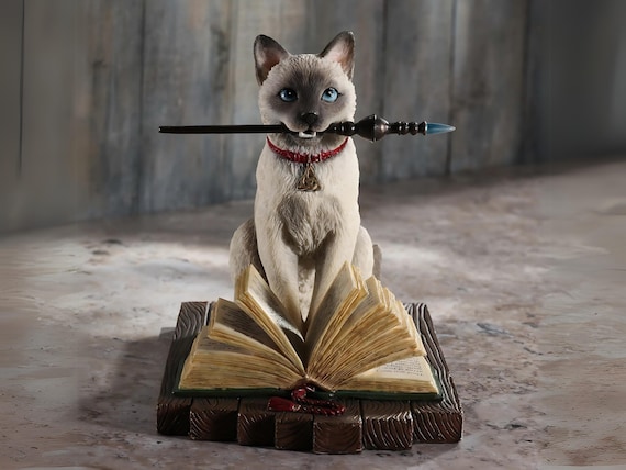 Siamese Cat Figurine: Spellbook and Wand, Lisa Parker Art - Etsy